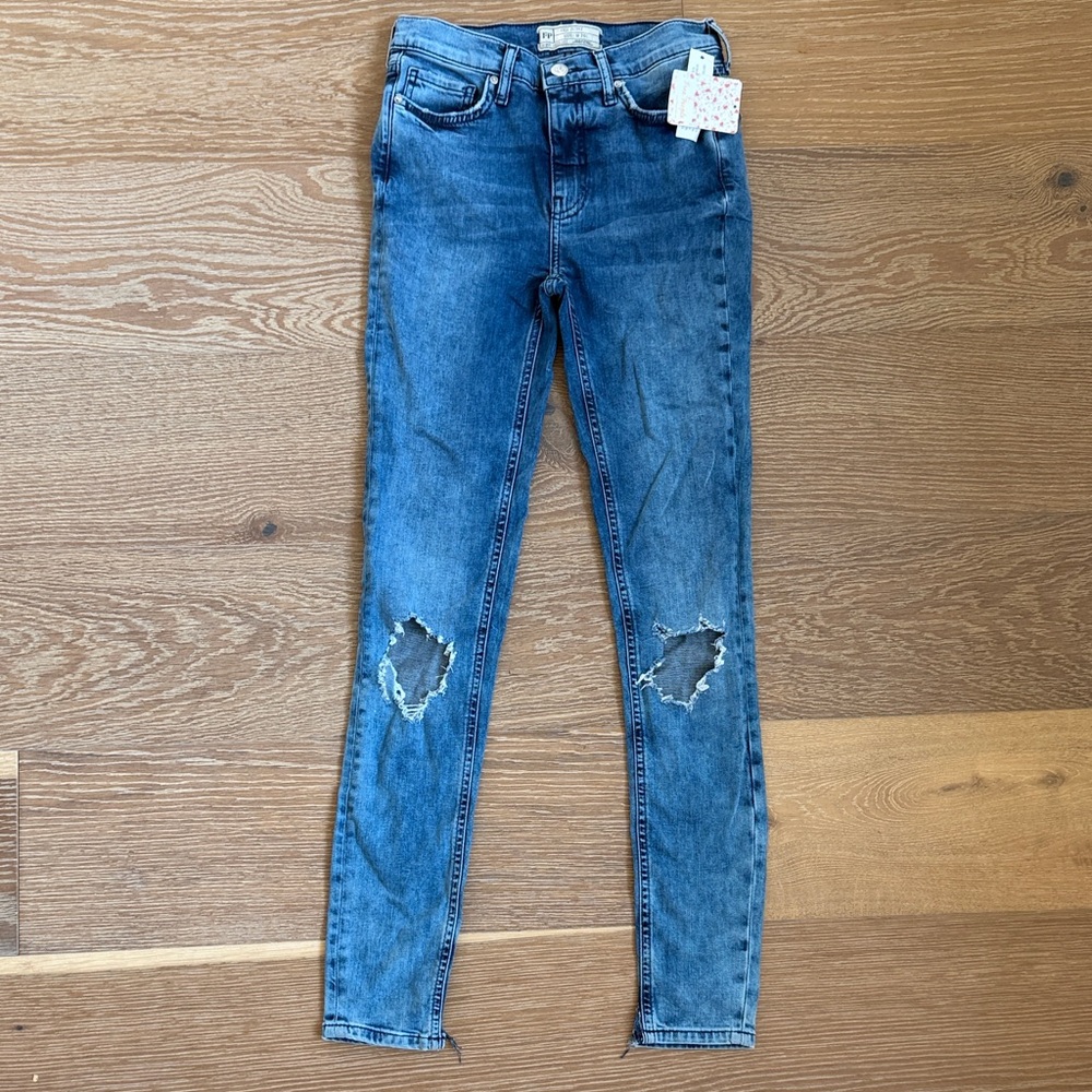 Free People Blue Distressed Skinny Jeans